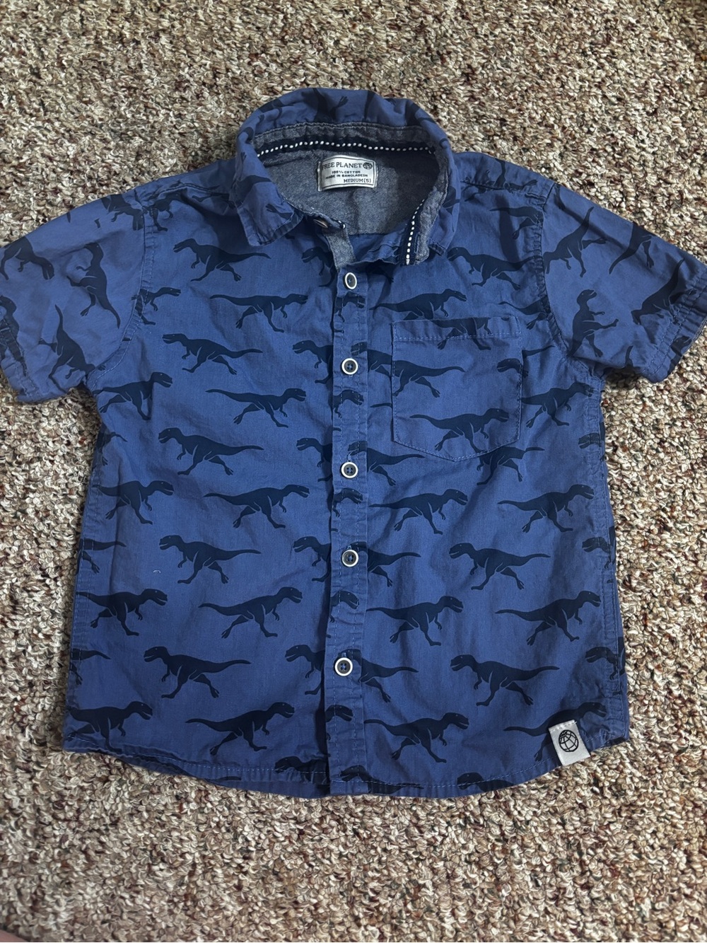Navy Dino Print Short Sleeve button down Shirt